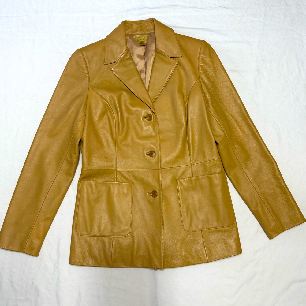 VNTG Caslon Scandi girl Lambskin XS Leather Jacket Camel Tan Y2K Anthropologie